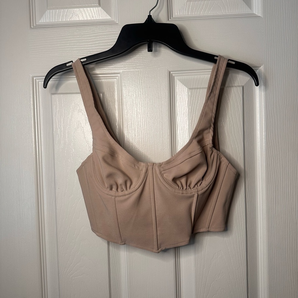Fashion Nova Beige Corset Bustier Crop Top Zipper Closure Regular Size M Women